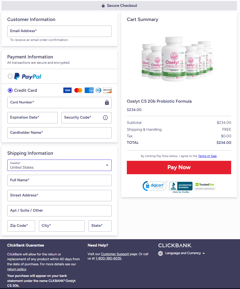 ozelyt Official Website Secure Order Page